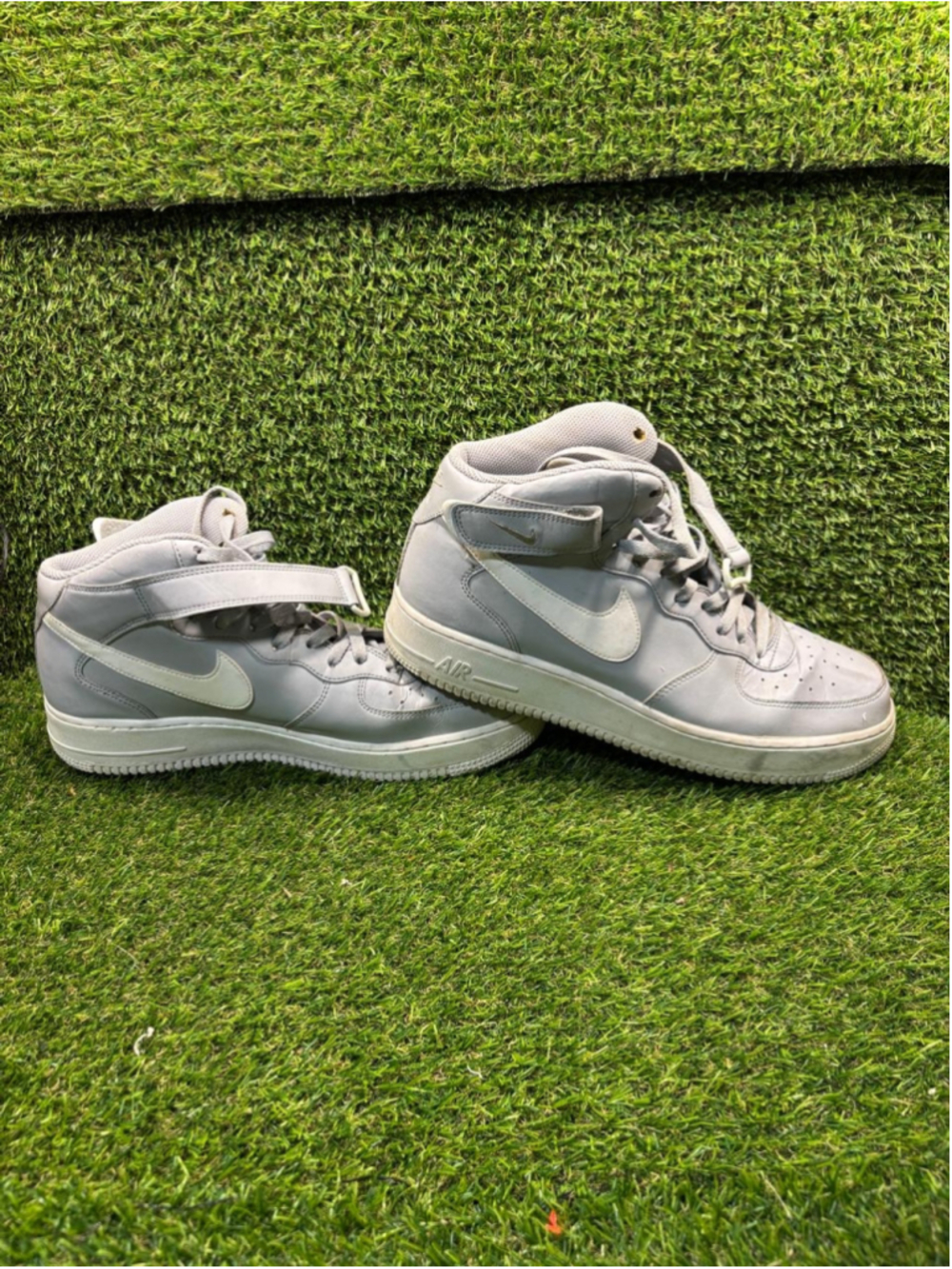 Men's Nike Air Force 1 Mid Sneakers Grey White Size 12 #E123